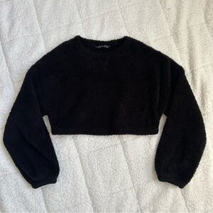 SHEIN - Black Fuzzy Cropped Sweater